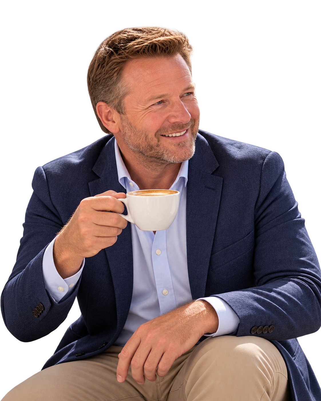 Stuart with a coffee, happy to talk through your bookkeeping